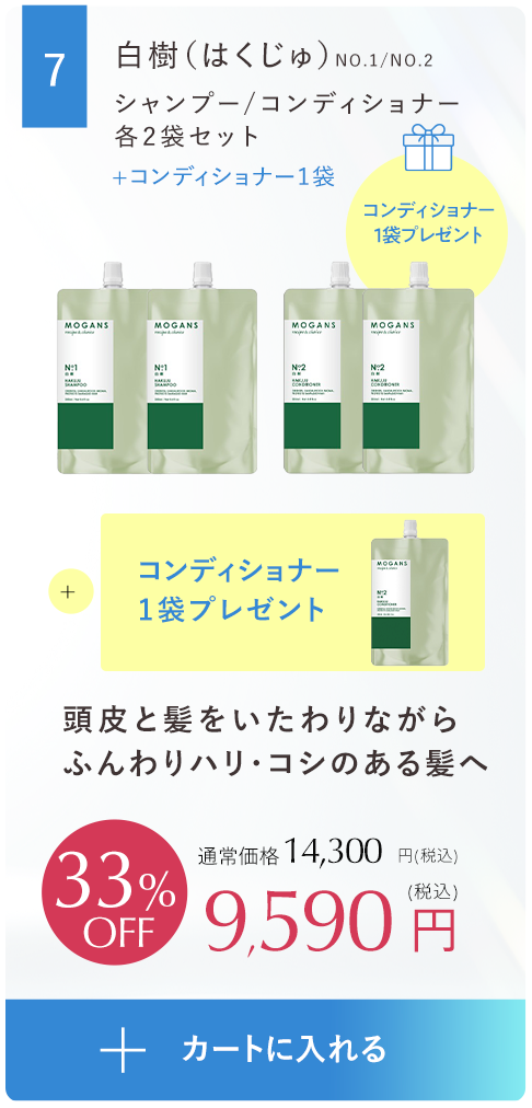 ふんわりボリューム＆まとまりケア白樹(はくじゅ)シャンプー 1袋/コンディショナー1袋、コンディショナー１袋プレゼントセット
