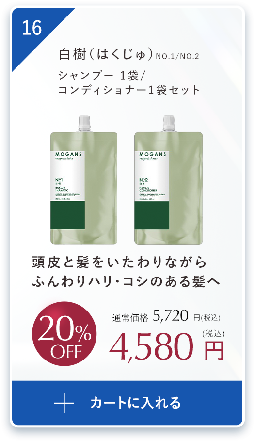 ふんわりボリューム＆まとまりケア白樹(はくじゅ)シャンプー 1袋、コンディショナー1袋セット
