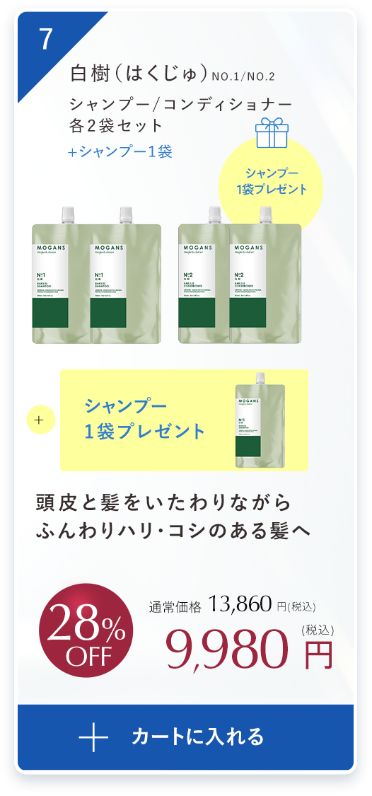 ふんわりボリューム＆まとまりケア白樹(はくじゅ)シャンプー 1袋/コンディショナー1袋、コンディショナー１袋プレゼントセット